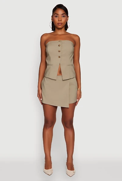 Womens Haute Monde Faux Wrap Asymmetrical Skort, Green,