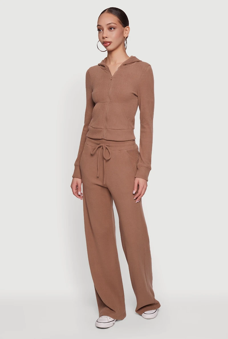 Waffle Knit Drawstring Waist Pants