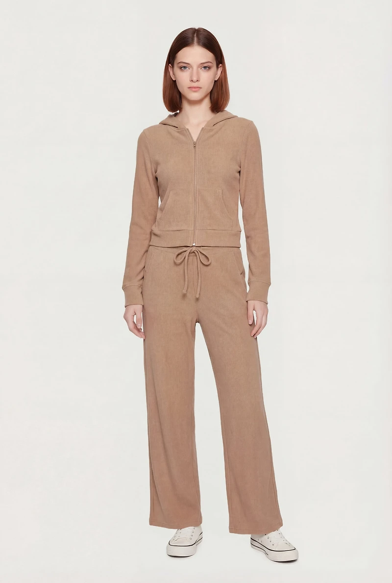 Waffle Knit Drawstring Waist Pants