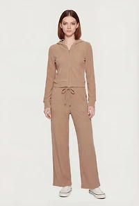 Waffle Knit Drawstring Waist Pants