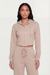 Scuba Corset Detail Cropped Zip Front Hoodie