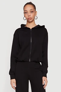 Zip Front Bubble Hem Hooded Sweatshirt