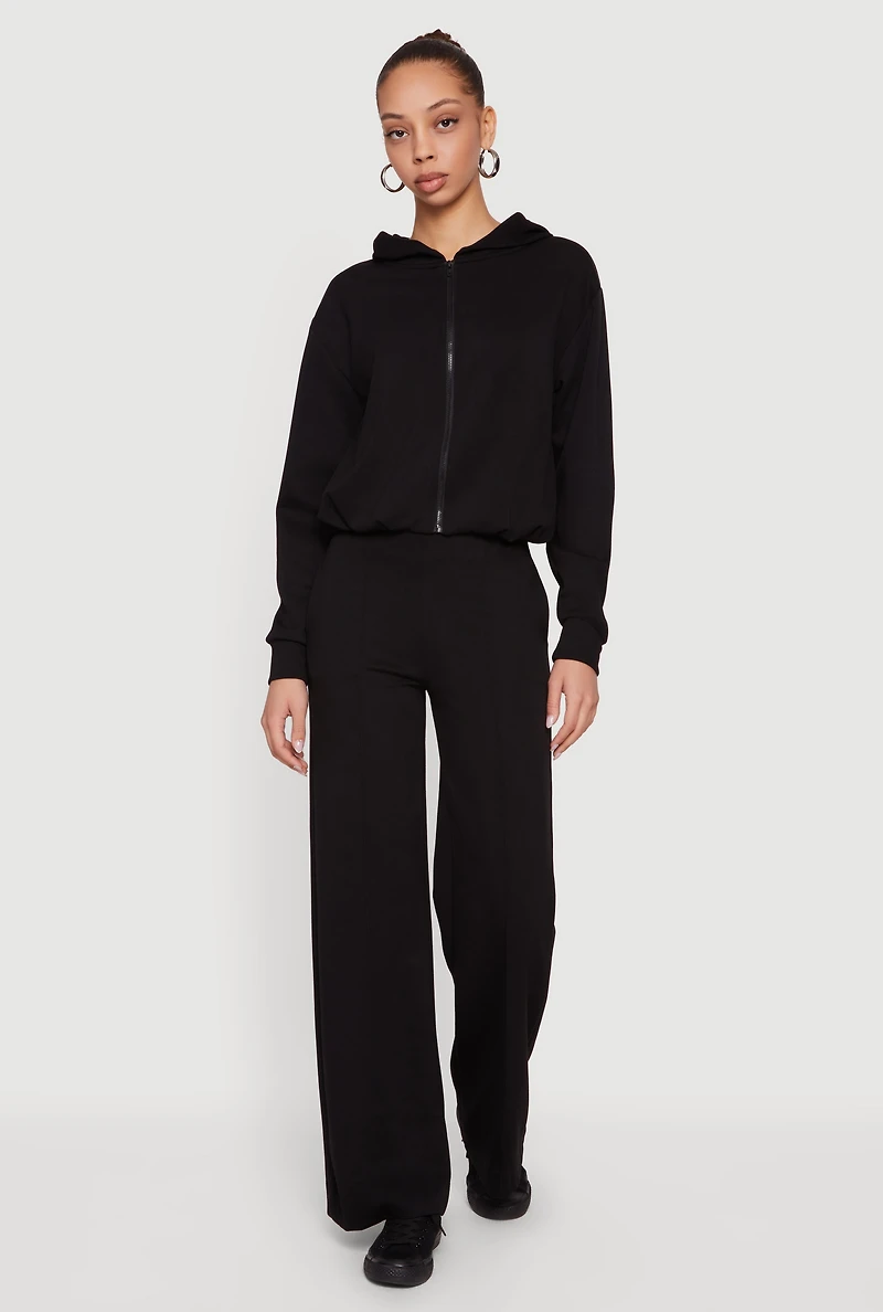 Zip Front Bubble Hem Hooded Sweatshirt