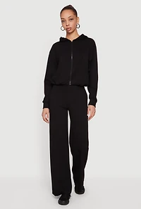 Zip Front Bubble Hem Hooded Sweatshirt