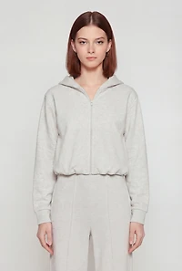 Zip Front Bubble Hem Hooded Sweatshirt