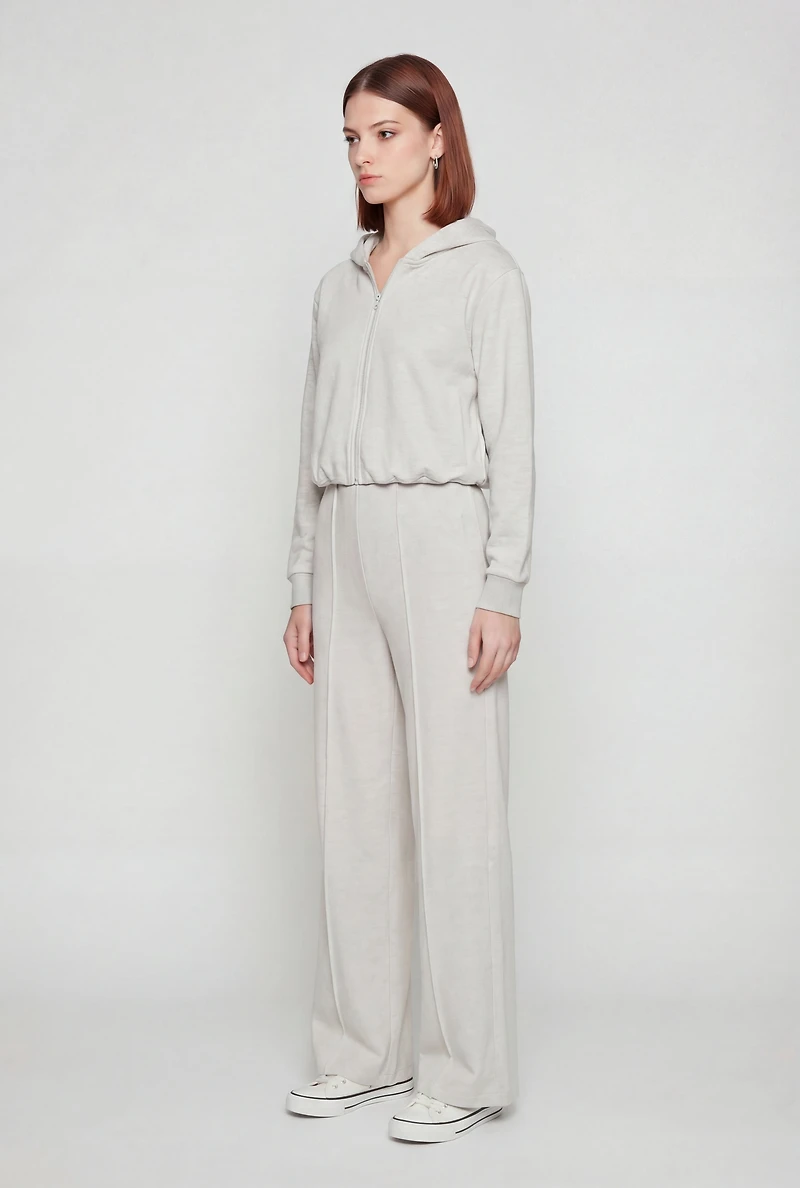 Zip Front Bubble Hem Hooded Sweatshirt