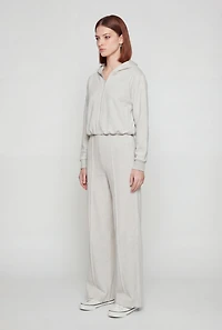 Zip Front Bubble Hem Hooded Sweatshirt