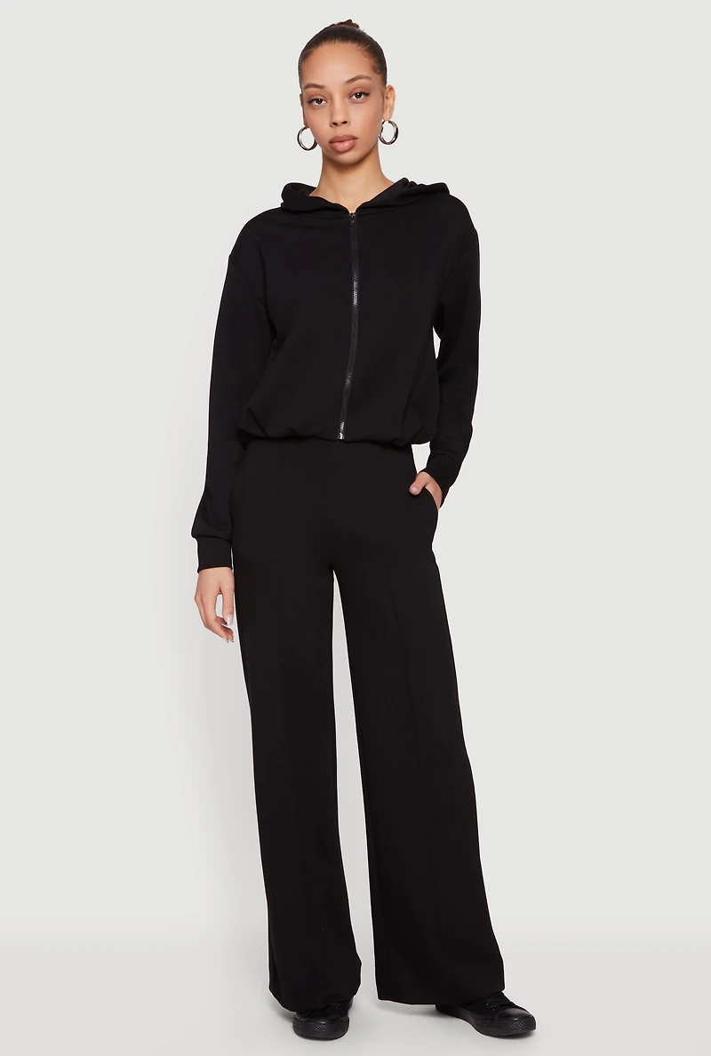 High Waisted Pintuck Detail Straight Leg Pants