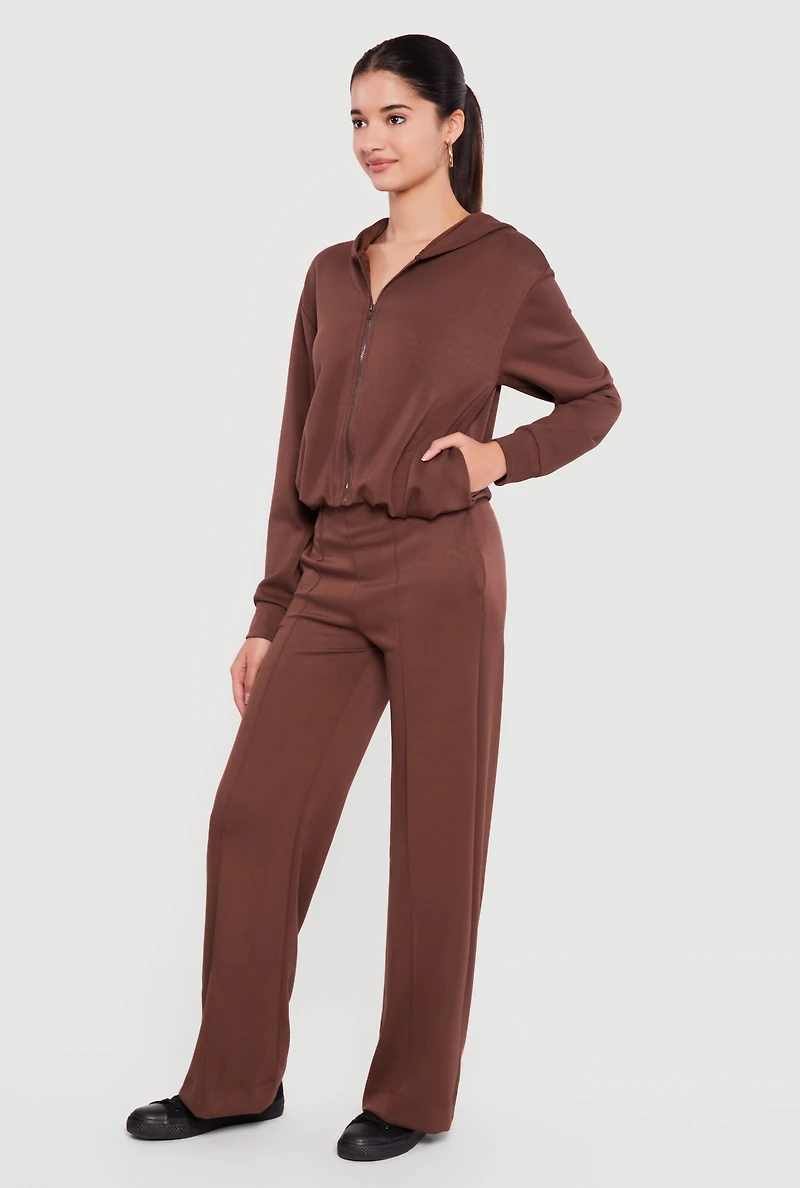 High Waisted Pintuck Detail Straight Leg Pants