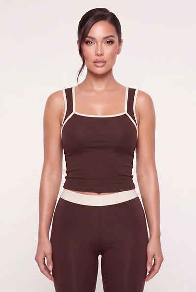Contrast Trim Square Neck Tank Top
