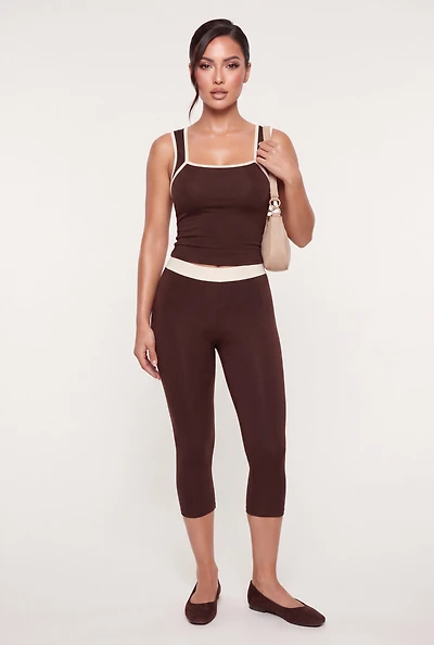 Contrast Trim Capri Leggings