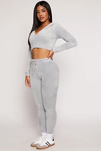 Velour Front Zip Cropped Hoodie