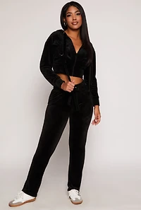 Velour Flap Pocket Cropped Zip Front Hoodie