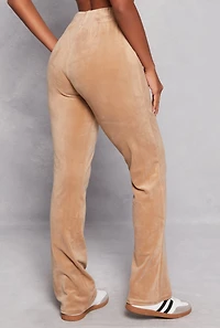 Womens Velour Drawstring Pants, Khaki, Size L