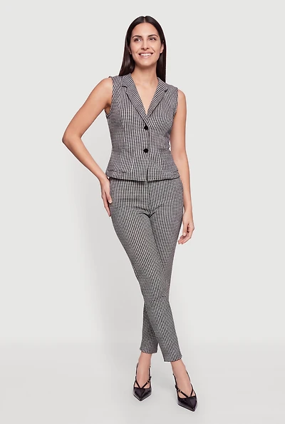 Houndstooth Button Front Blazer Vest and Dress Pants
