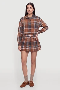 Plaid Brushed Knit Cropped Shirt