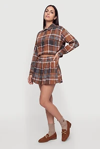 Plaid Brushed Knit Cropped Shirt
