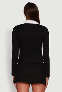 Womens Shirt Collar Layered Look Sweater, Black,
