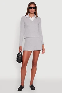 Womens Shirt Collar Layered Look Sweater, Grey, Size M