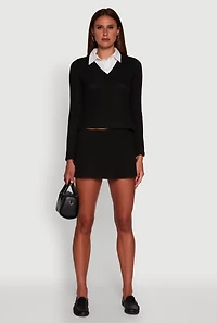 Womens Brushed Rib Knit Skort, Black, Size XL