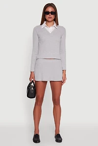 Womens Brushed Rib Knit Skort, Grey, Size L