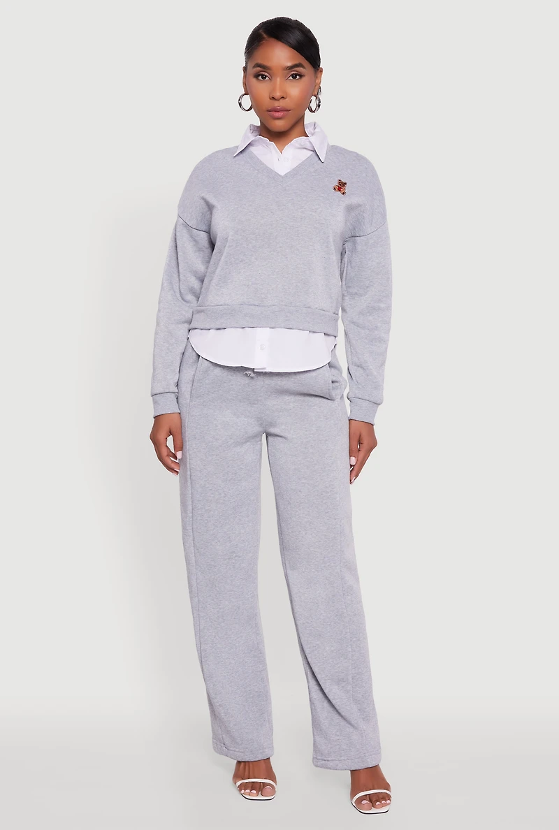 Graphic Detail Layered Look Shirt Collar Sweatshirt