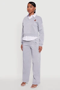 Graphic Detail Layered Look Shirt Collar Sweatshirt