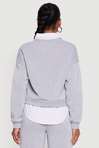 Graphic Detail Layered Look Shirt Collar Sweatshirt