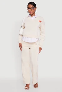 Womens Graphic Detail Layered Look Shirt Collar Sweatshirt, Beige, Size L
