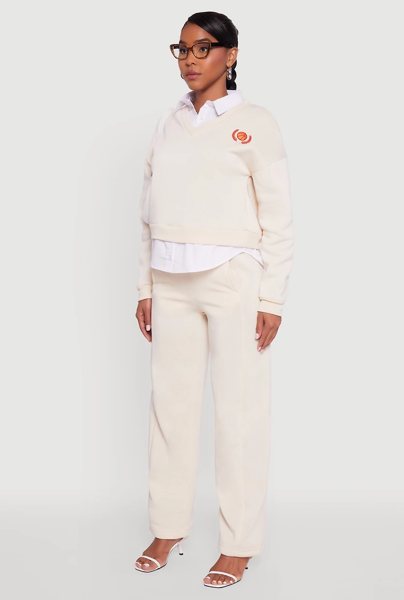 Graphic Detail Layered Look Shirt Collar Sweatshirt