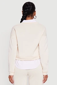 Graphic Detail Layered Look Shirt Collar Sweatshirt