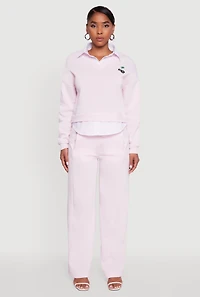 Womens Graphic Detail Layered Look Shirt Collar Sweatshirt, Pink, Size XL