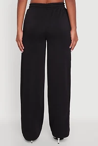 Womens High Waisted Fleece Wide Leg Pants with Pockets, Black,