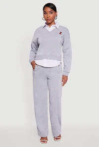 High Waisted Fleece Wide Leg Pants with Pockets