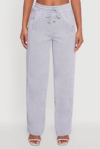 High Waisted Fleece Wide Leg Pants with Pockets