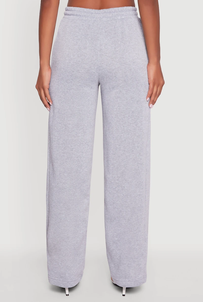 High Waisted Fleece Wide Leg Pants with Pockets
