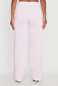 Womens High Waisted Fleece Wide Leg Pants with Pockets, Pink, Size L