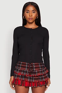 Womens Rib Knit Button Front Long Sleeve Cardigan, Black, Size S