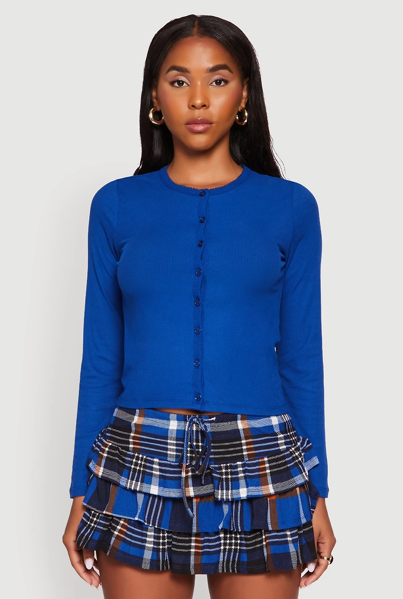 Rib Knit Button Front Long Sleeve Cardigan