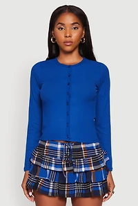 Rib Knit Button Front Long Sleeve Cardigan