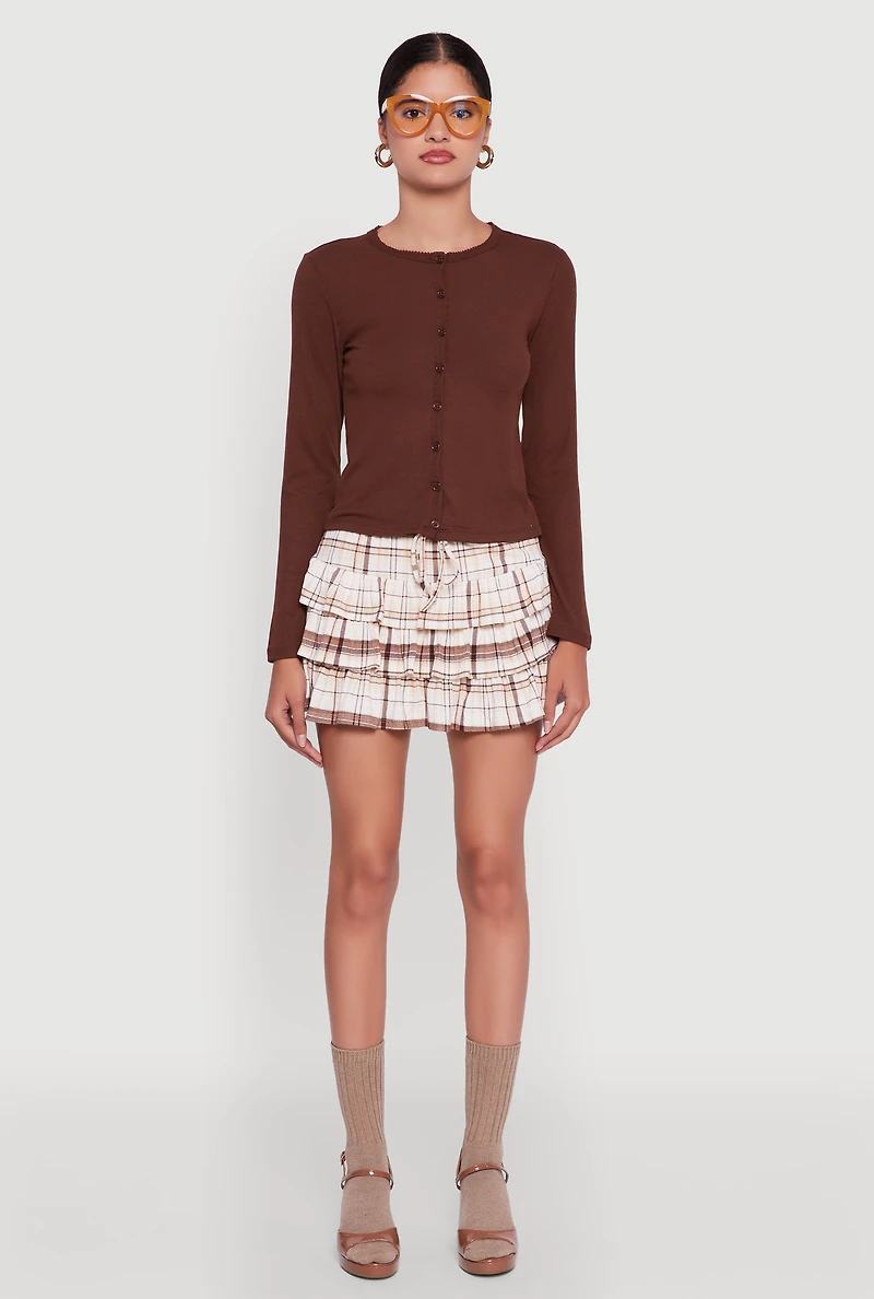 Plaid Drawstring Waist Tiered Mini Skirt