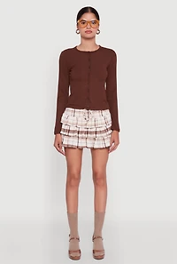 Plaid Drawstring Waist Tiered Mini Skirt