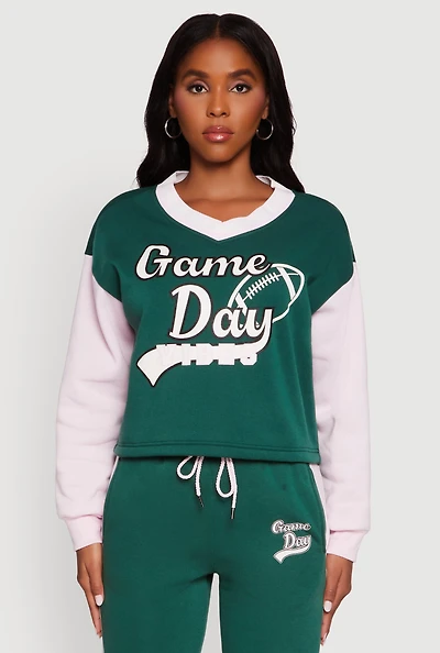 Womens Graphic Varsity Stripe Pull Over Sweatshirt,