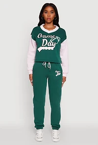 Womens Graphic Varsity Stripe Pull Over Sweatshirt,