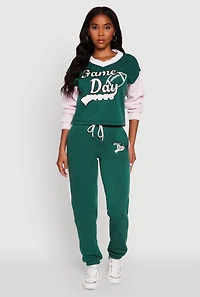 Womens Graphic Varsity Stripe Pull Over Sweatshirt,