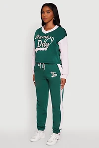 Womens Graphic Varsity Stripe Pull Over Sweatshirt,