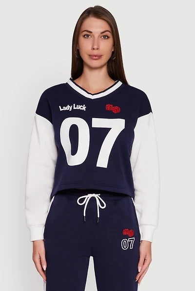 Womens Graphic Varsity Stripe Pull Over Sweatshirt, Multi, Size M