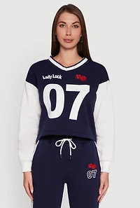 Womens Graphic Varsity Stripe Pull Over Sweatshirt, Multi, Size M