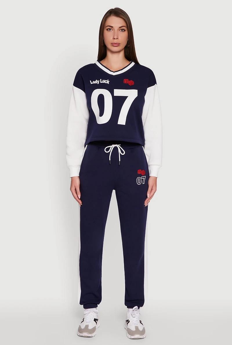 Womens Graphic Varsity Stripe Pull Over Sweatshirt,