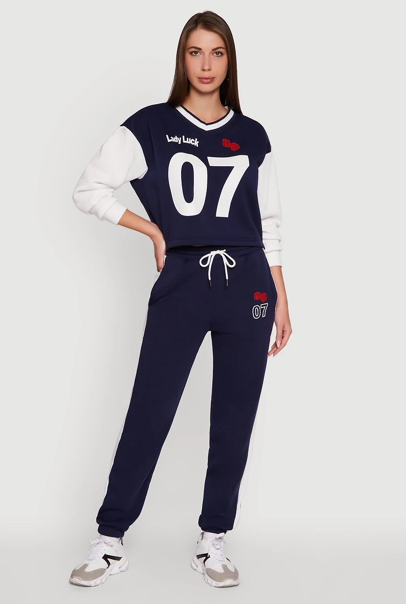 Womens Graphic Varsity Stripe Pull Over Sweatshirt, Multi, Size M